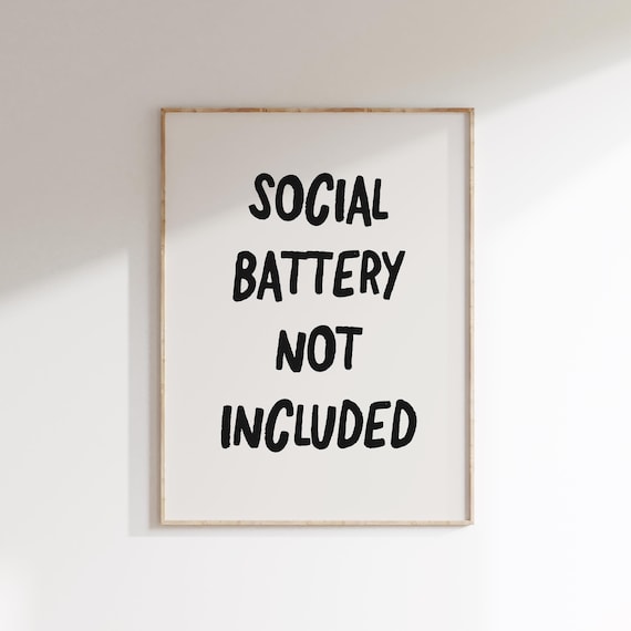Social Battery Not Included Funny Hand Lettered Quote Poster