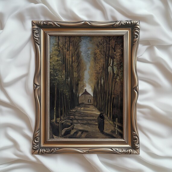 Autumn Walk Down A Poplar Lined Lane To A Cottage Vintage Oil Painting Poster