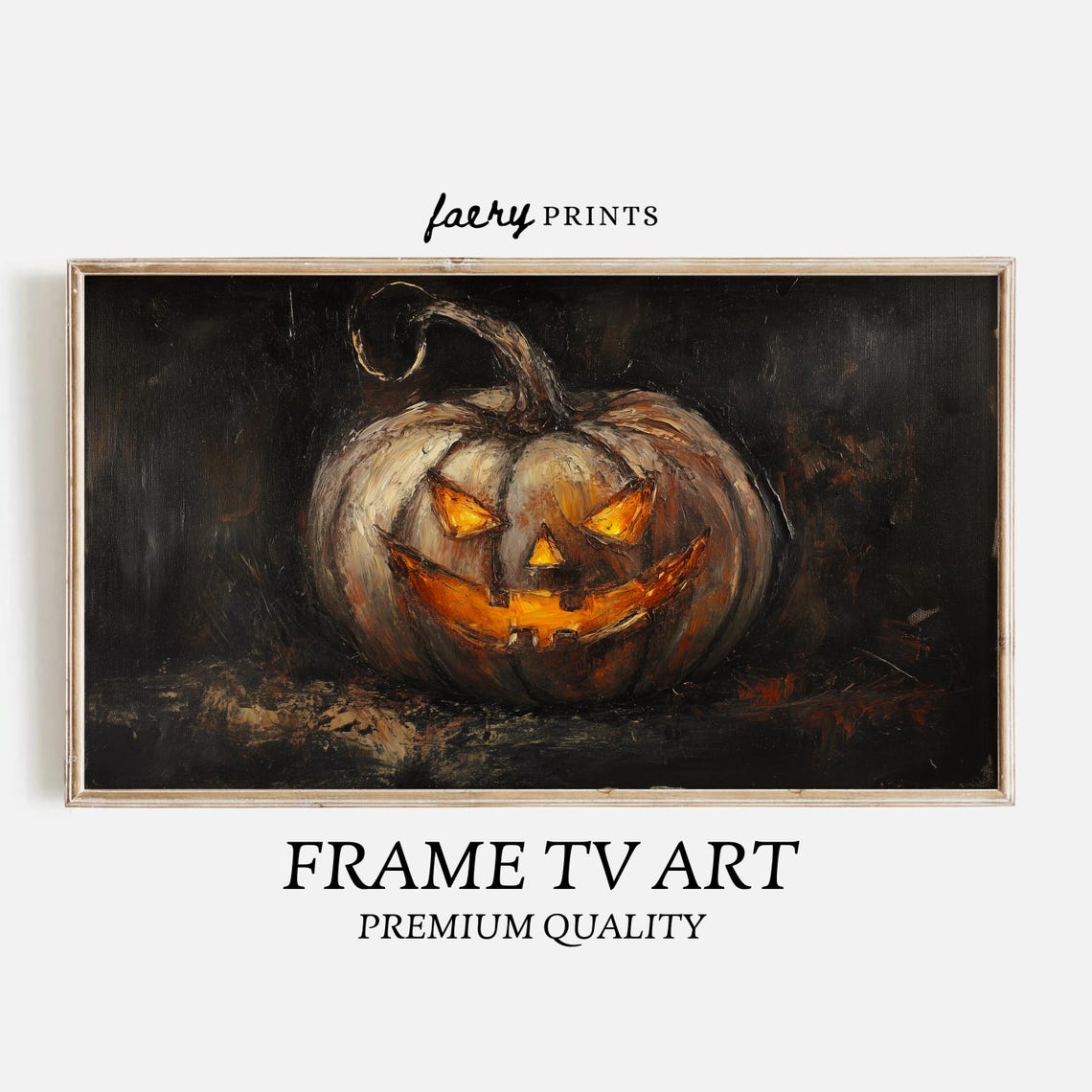Glowing Jack O Lantern White Pumpkin Moody Halloween Art Poster