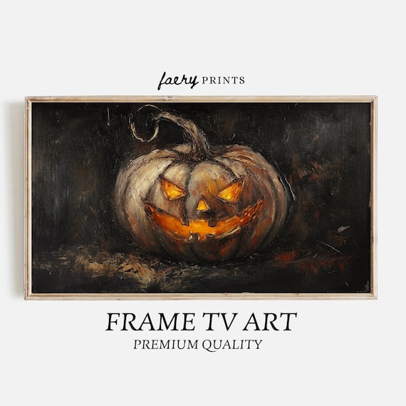 Glowing Jack O Lantern White Pumpkin Moody Halloween Art Poster