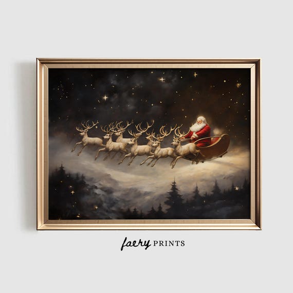 Santa Claus Vintage Christmas Travel Poster Print