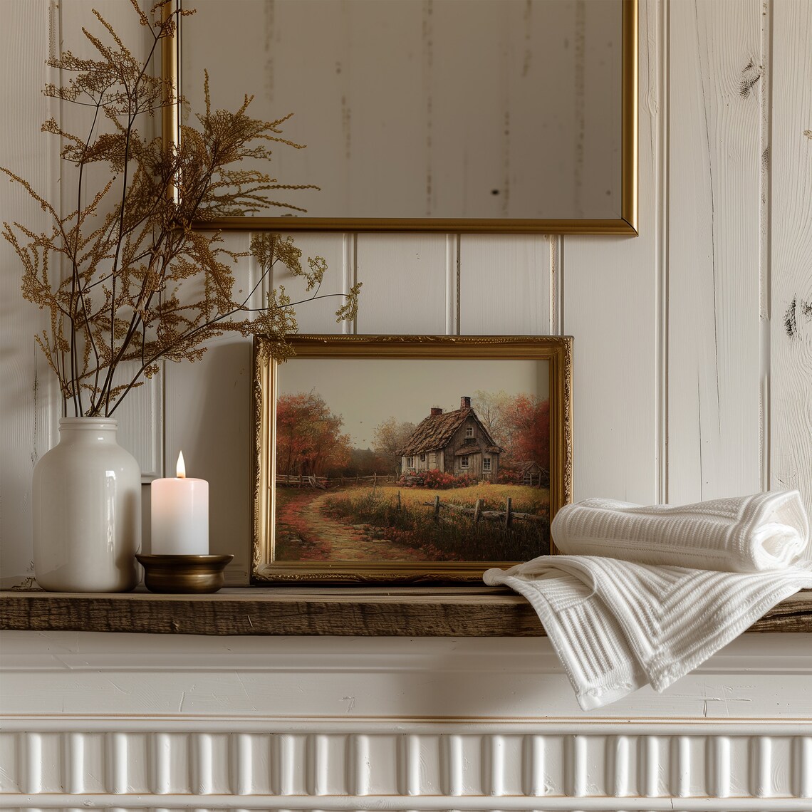 Autumn Landscape Country Cottage, Fall Farmhouse Art Print - Image 4