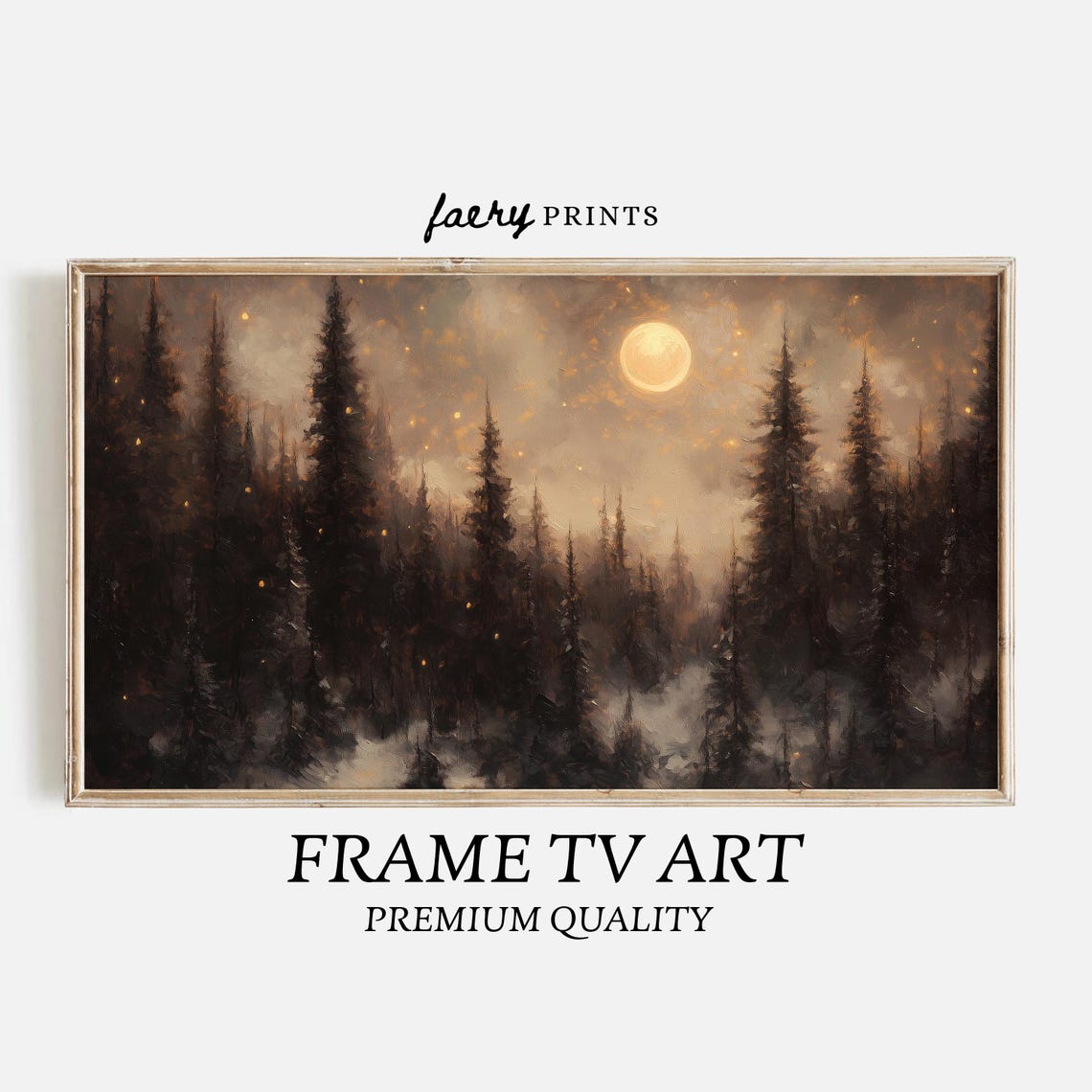Moonlit Winter Forest With Full Moon Frame TV Art Scene Poster - Image 5