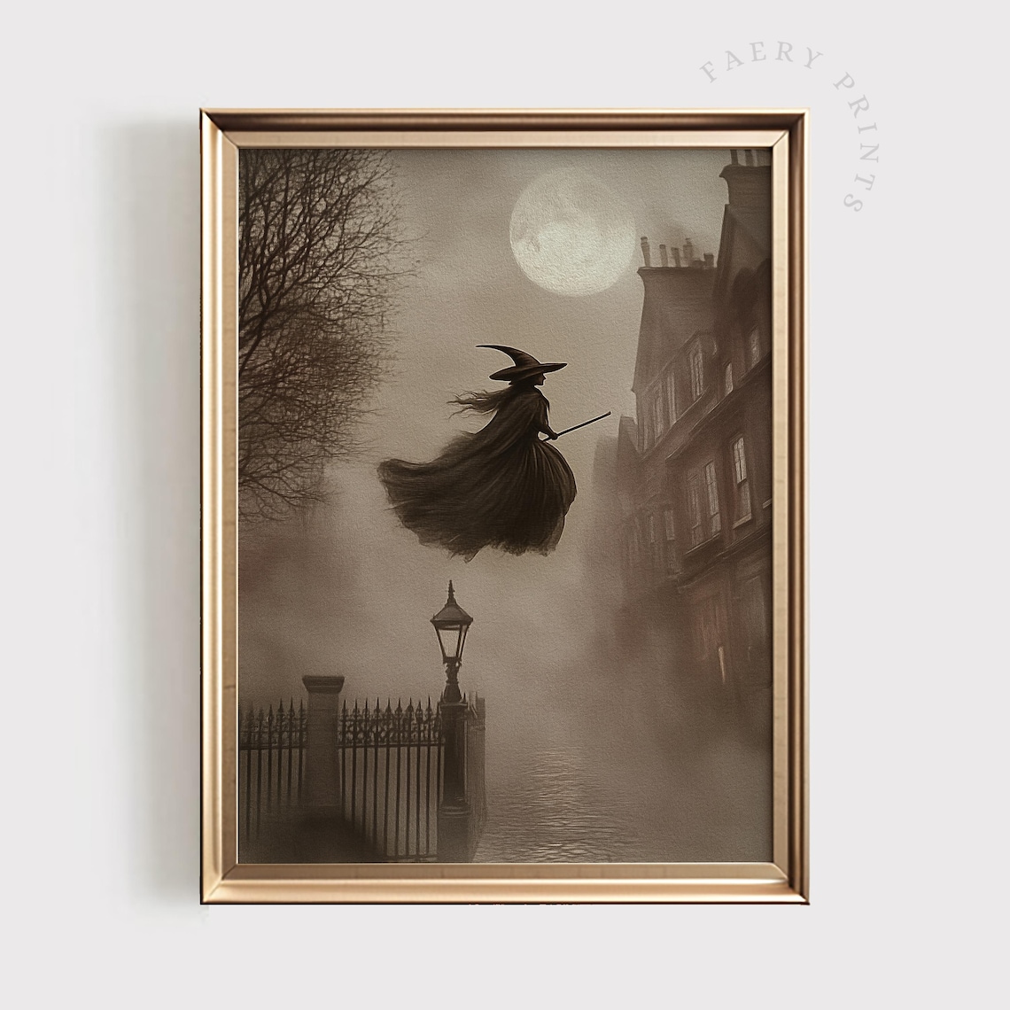 Witch Halloween Art Print, Gothic Dark Academia Decor