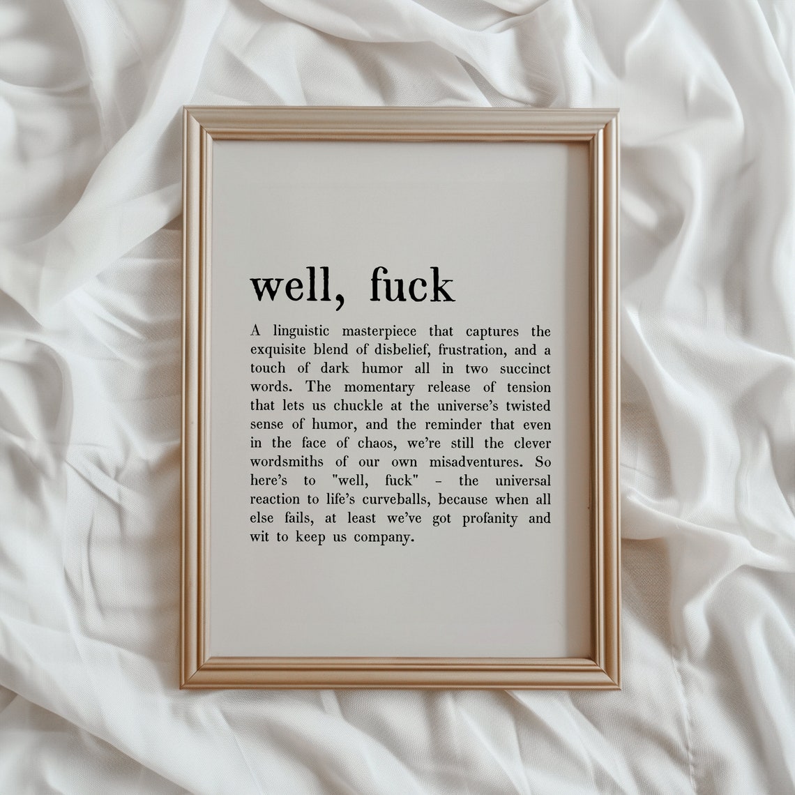Well Fuck Funny Dictionary Definition Gag Gift Bold Wall Art
