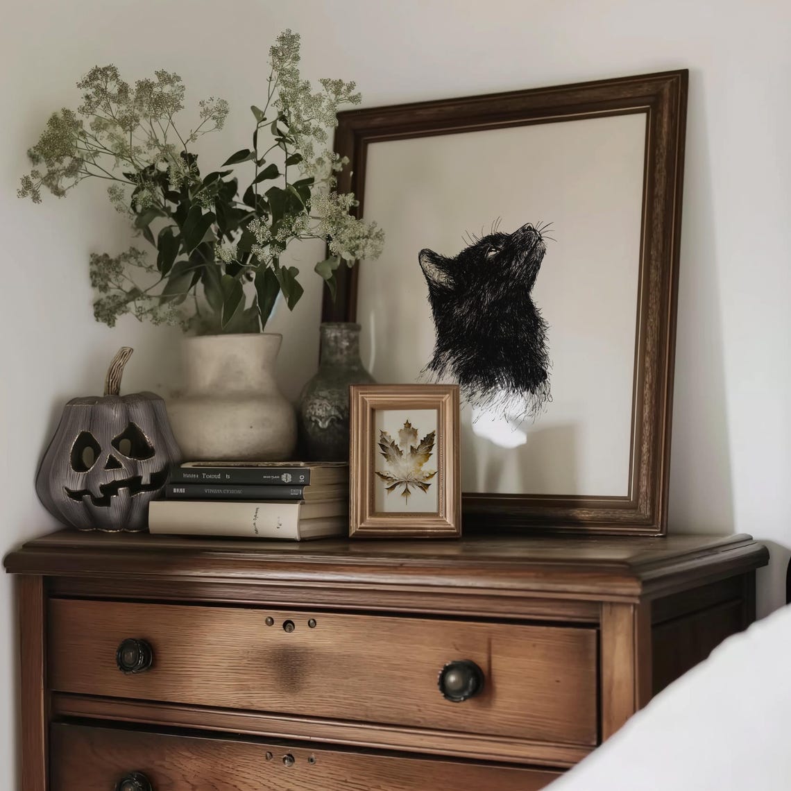 Black Cat Looking Up Ink Sketch Minimalist Pet Portrait Poster - Image 4