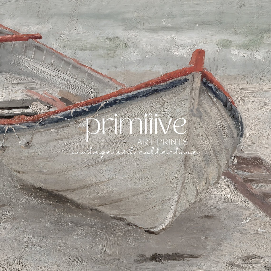 Beached Boat Vintage Seascape Art Print - Image 2