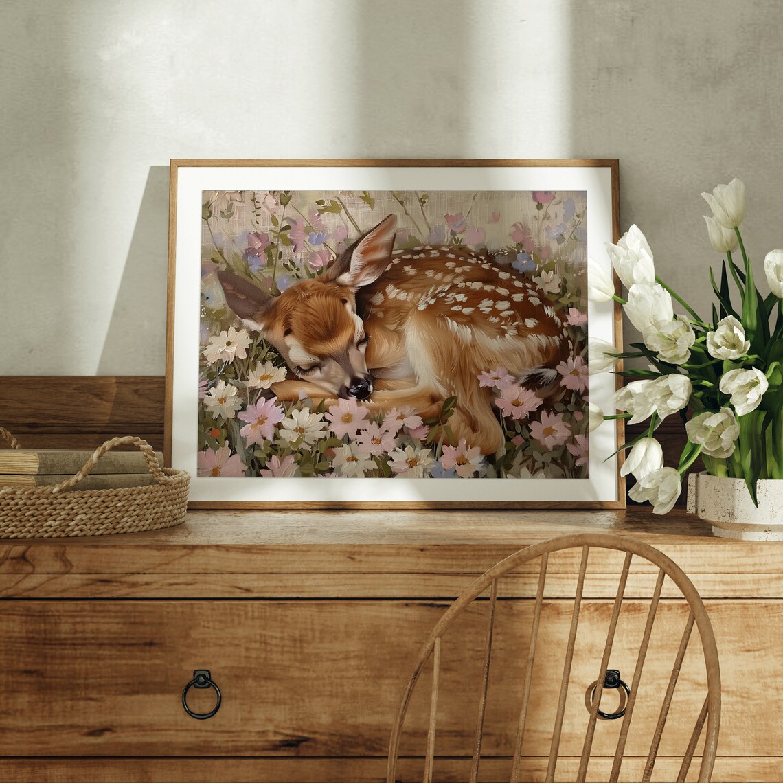 Fawn Sleeping on Flowers Art Print, Romantic Floral - Image 3