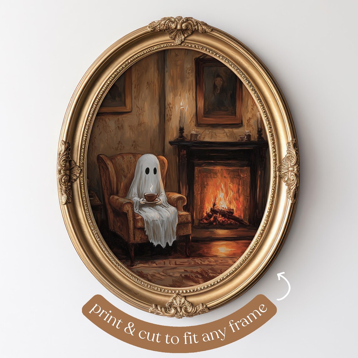 Ghost Drinking Tea Halloween Poster Print - Image 5