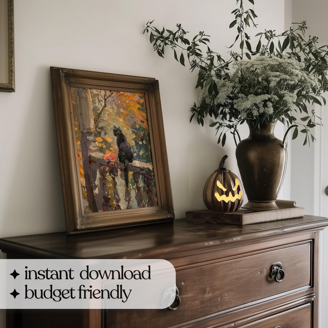 Rustic Fall Cat Print, Vintage Autumn Decor - Image 5