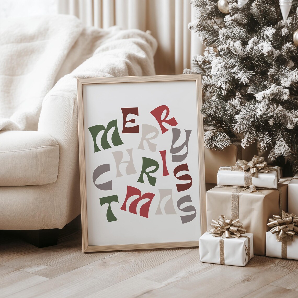 Merry Christmas Retro Holiday Quote Art Print - Image 2
