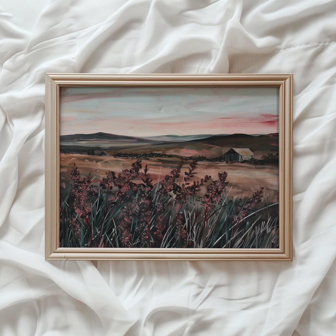 Moody Wildflower Landscape Vintage Farmhouse Print