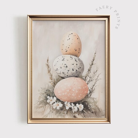 Pastel Speckled Easter Eggs Stacked Spring Farmhouse Art Poster
