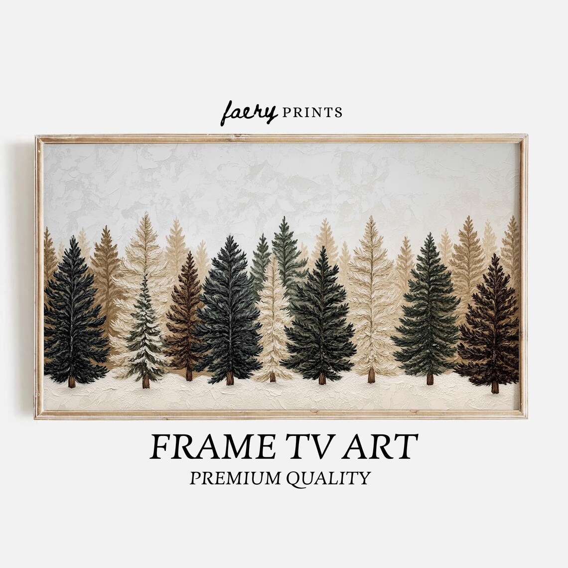 Winter Trees Art Print, Neutral Holiday Decor