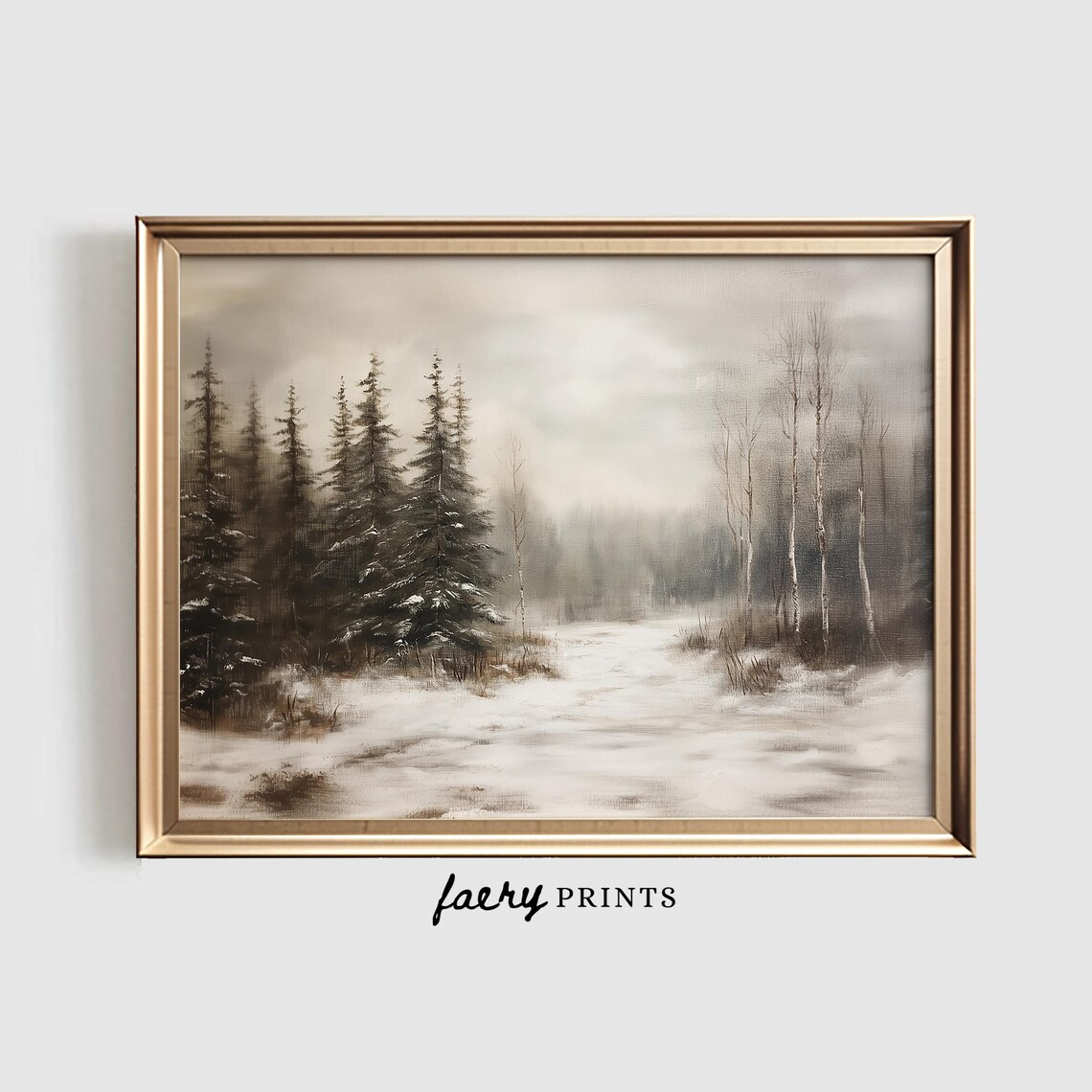 Winter Forest Print, Rustic Snowy Landscape Art
