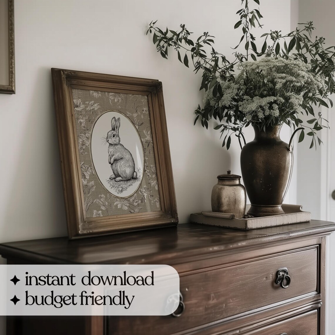 Vintage Rabbit Art, Neutral Nursery Farmhouse Print - Image 4