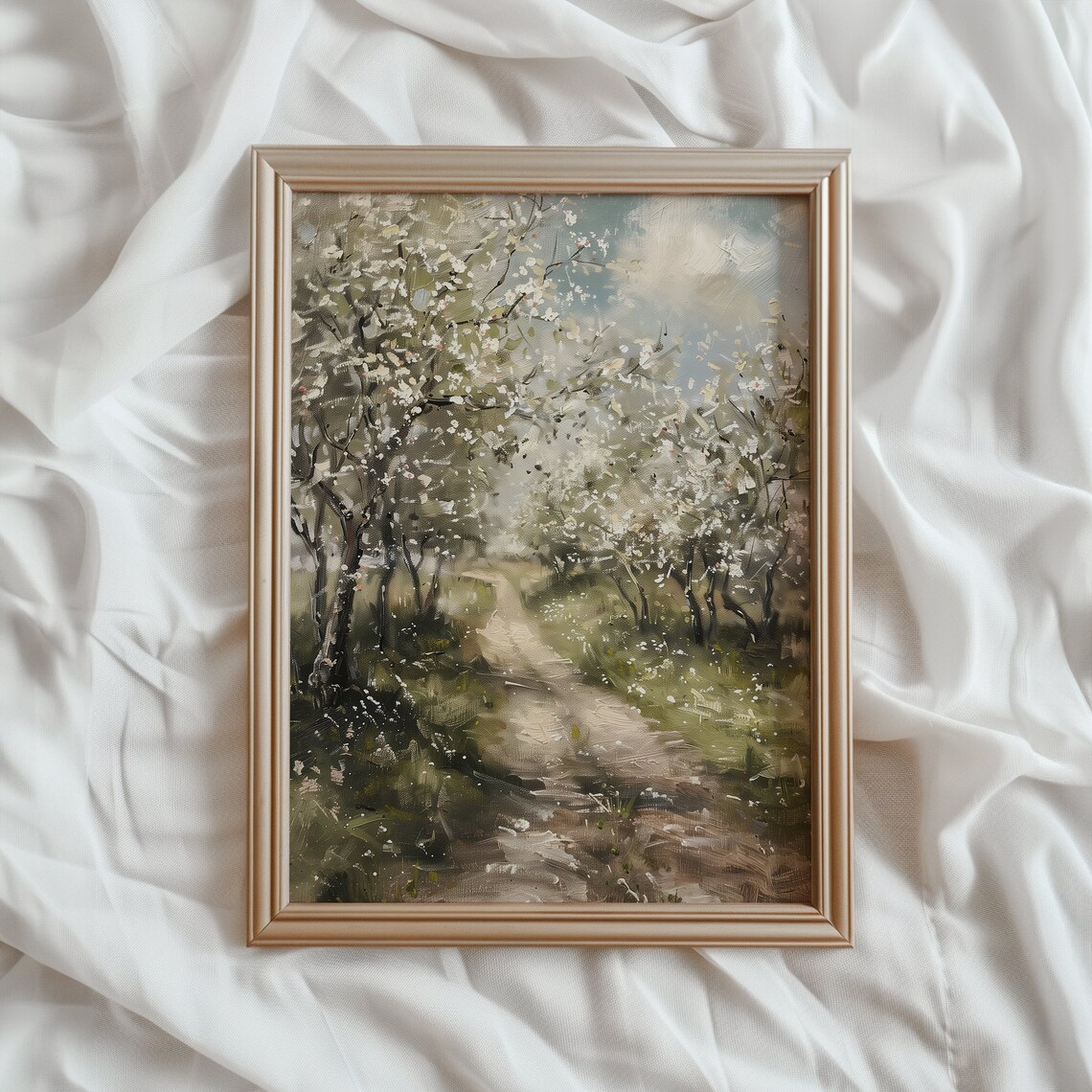 Spring Orchard Landscape Vintage Farmhouse Art Print