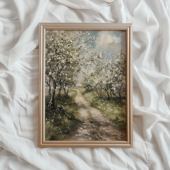 Spring Orchard Landscape Vintage Farmhouse Art Print