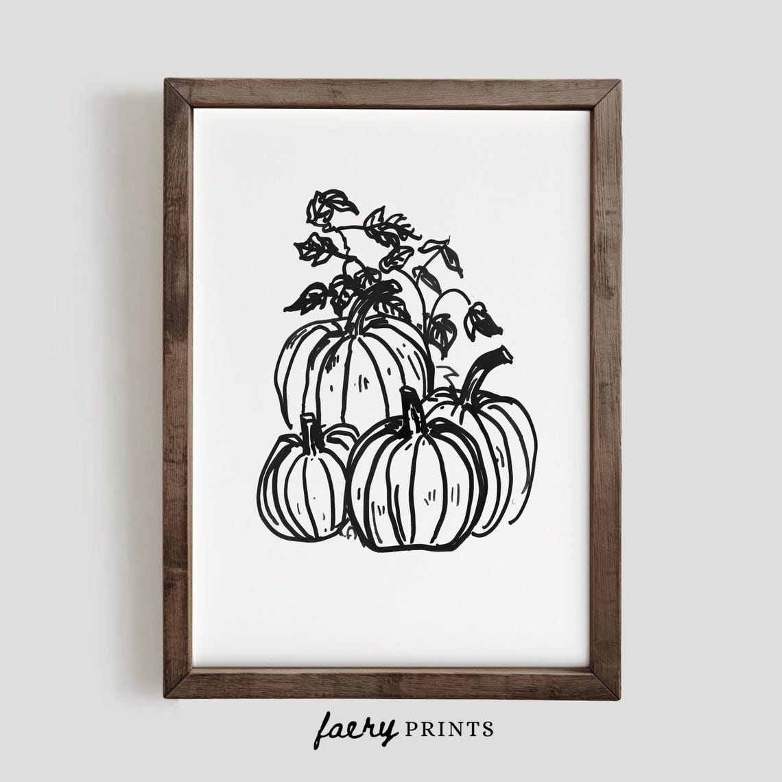 Minimalist Black Line Drawing Pumpkins with Vines Sketch Poster - Image 2