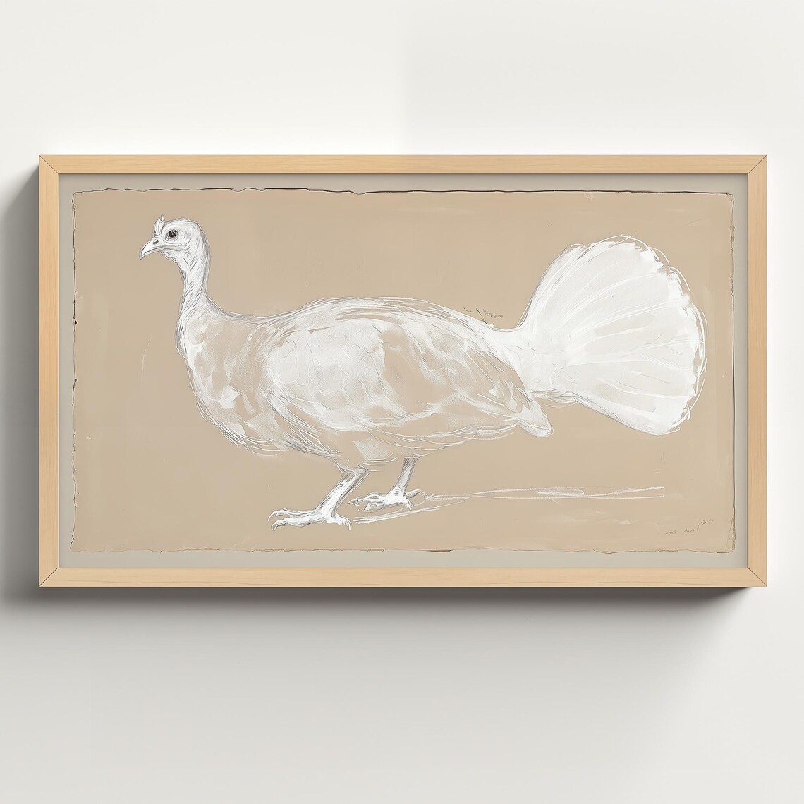 Vintage White Turkey Farm Bird Drawing Neutral Farmhouse Animal Poster