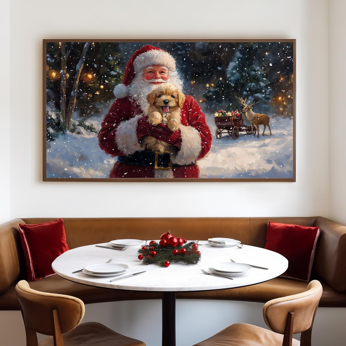 Santa Holding Puppy Dog Christmas, Vintage Holiday Art Print - Image 3