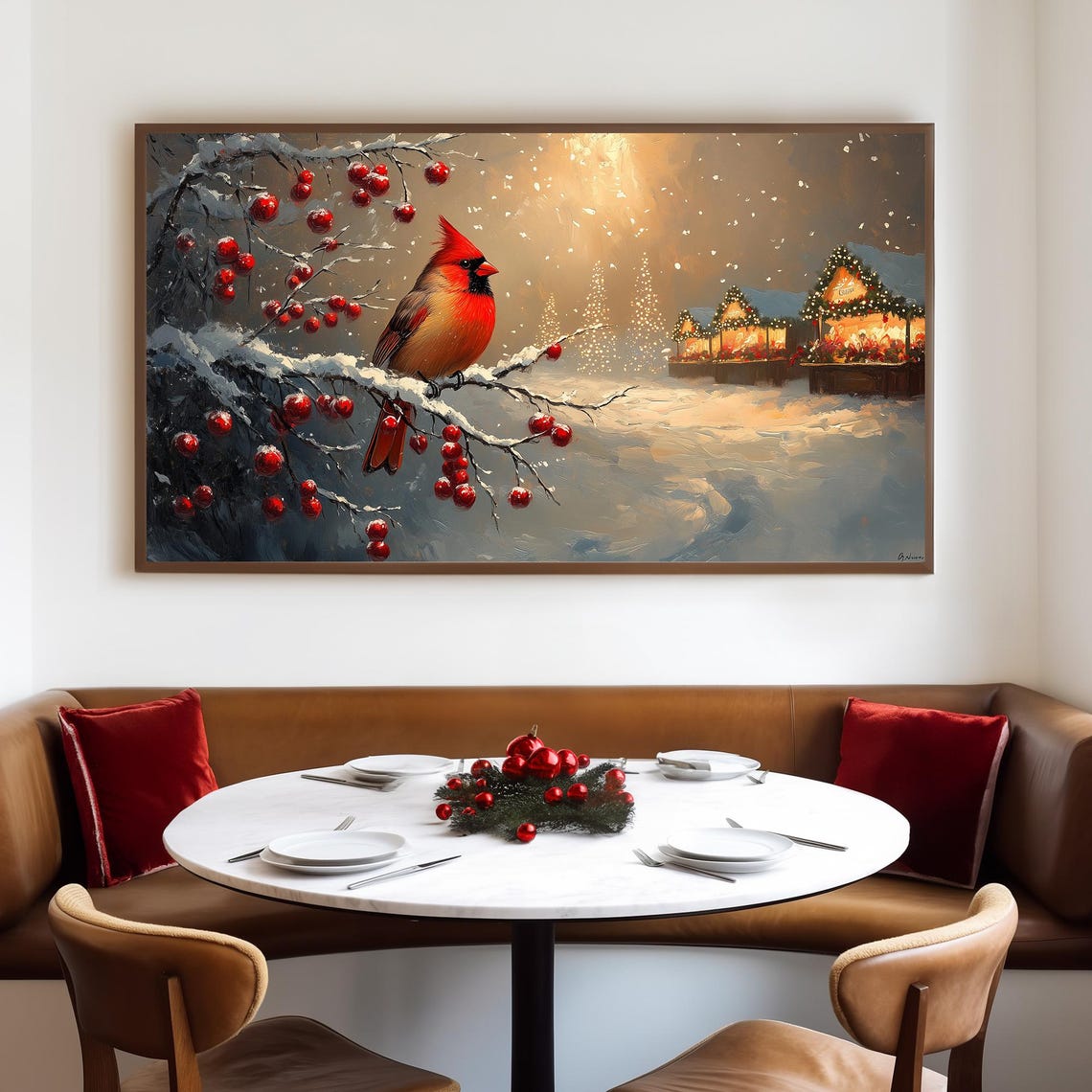 Red Cardinal On Snowy Berry Branch Christmas Market Glow Poster - Image 4