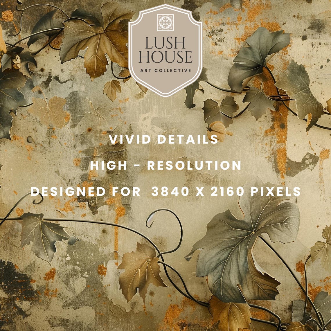 Muted Botanical Vines with Lone Pumpkin Neutral Grunge Wall Poster - Image 3