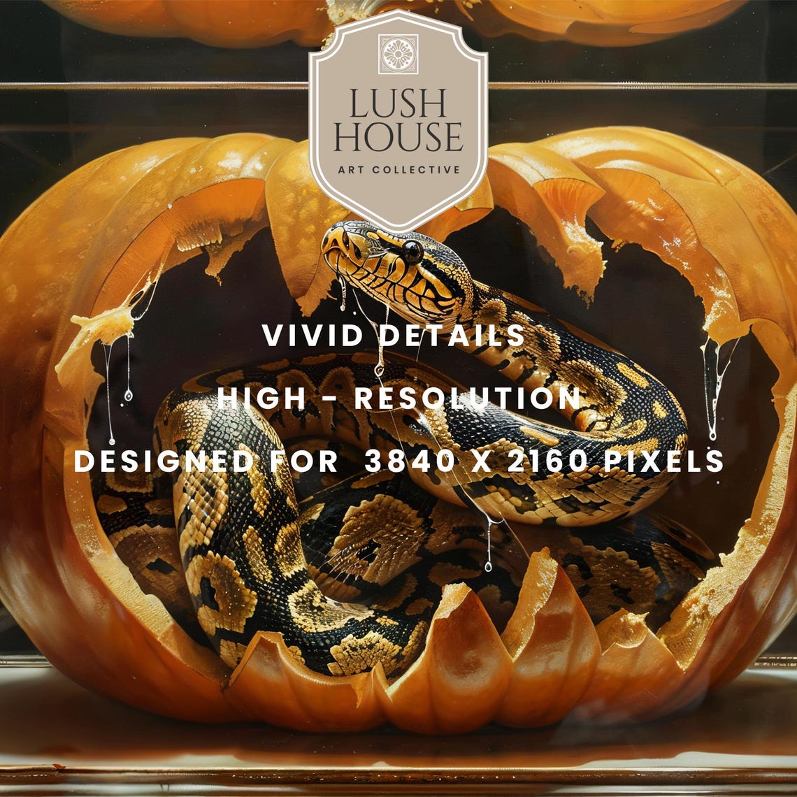 Ball Python Coiled Inside a Hollowed Pumpkin Aquarium Display Poster - Image 3