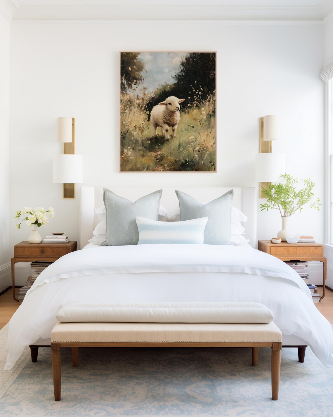 Lamb In Wildflower Meadow Impressionist Oil Painting Farm Art Poster - Image 4