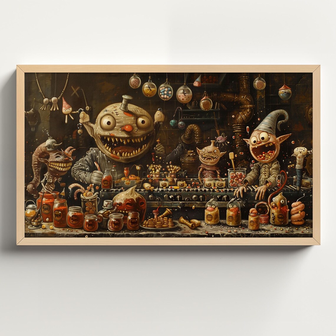 Toothy Goblin Candy Factory With Whimsical Monster Confectioners Poster