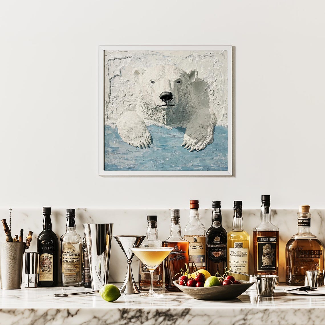 3D Textured Polar Bear Emerging From Icy Blue Arctic Water Poster - Image 4