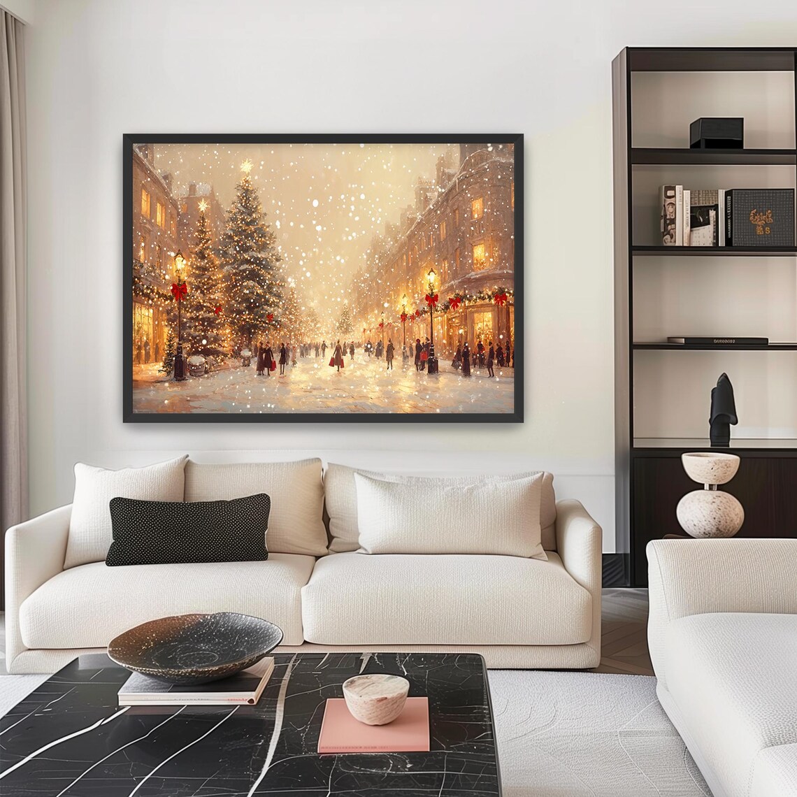 Neutral Christmas Oil Painting Art Print, Vintage Holiday - Image 2