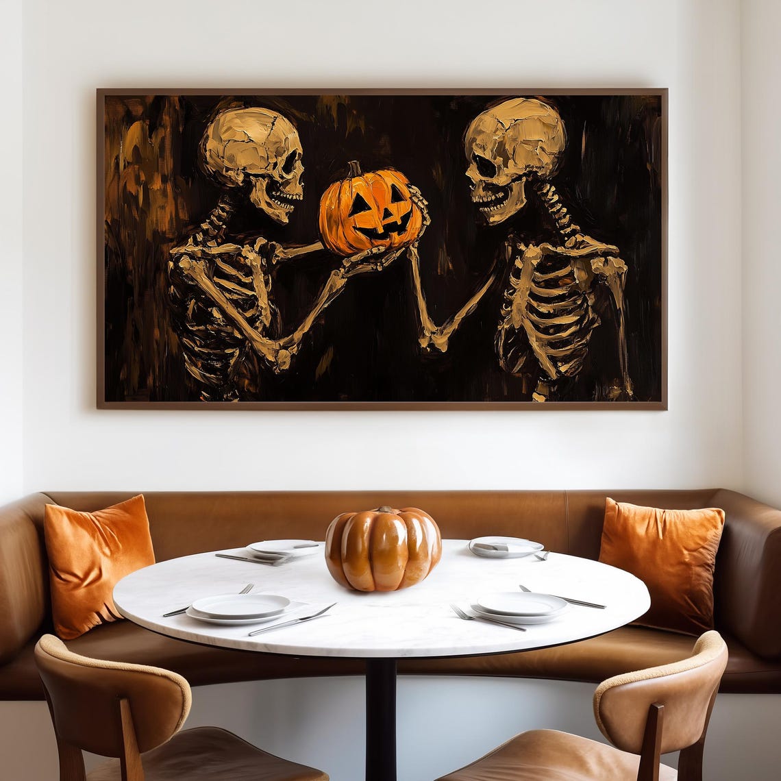 Two Skeletons Presenting a Glowing Jack O Lantern Together Poster - Image 4