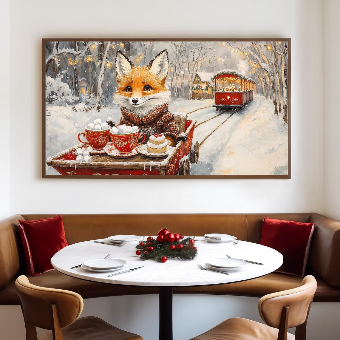 Fox in a Knit Sweater Serving Hot Chocolate on a Snowy Cart Poster - Image 4