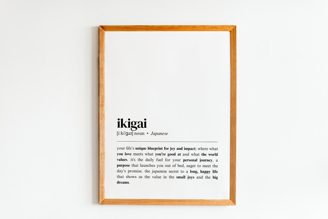 Ikigai Japanese Definition Dictionary Art Meaningful Life Poster