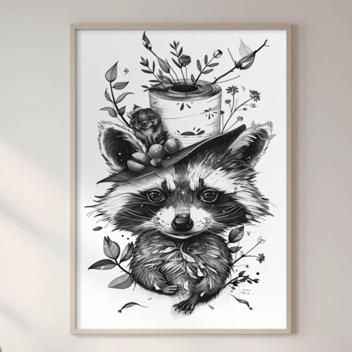 Raccoon Bathroom Art Raccoon Toilet Paper Poster Raccoon Painting Raccoon Abstract Print Raccoon Boho Art Raccoon Home Decor