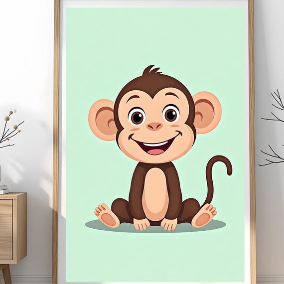 Monkey Nursery Print Jungle Animal Wall Art Safari Baby Room Decor Poster