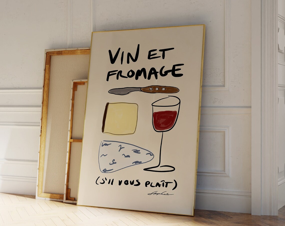 Vin Et Fromage Retro Kitchen Bar Cart Art Print