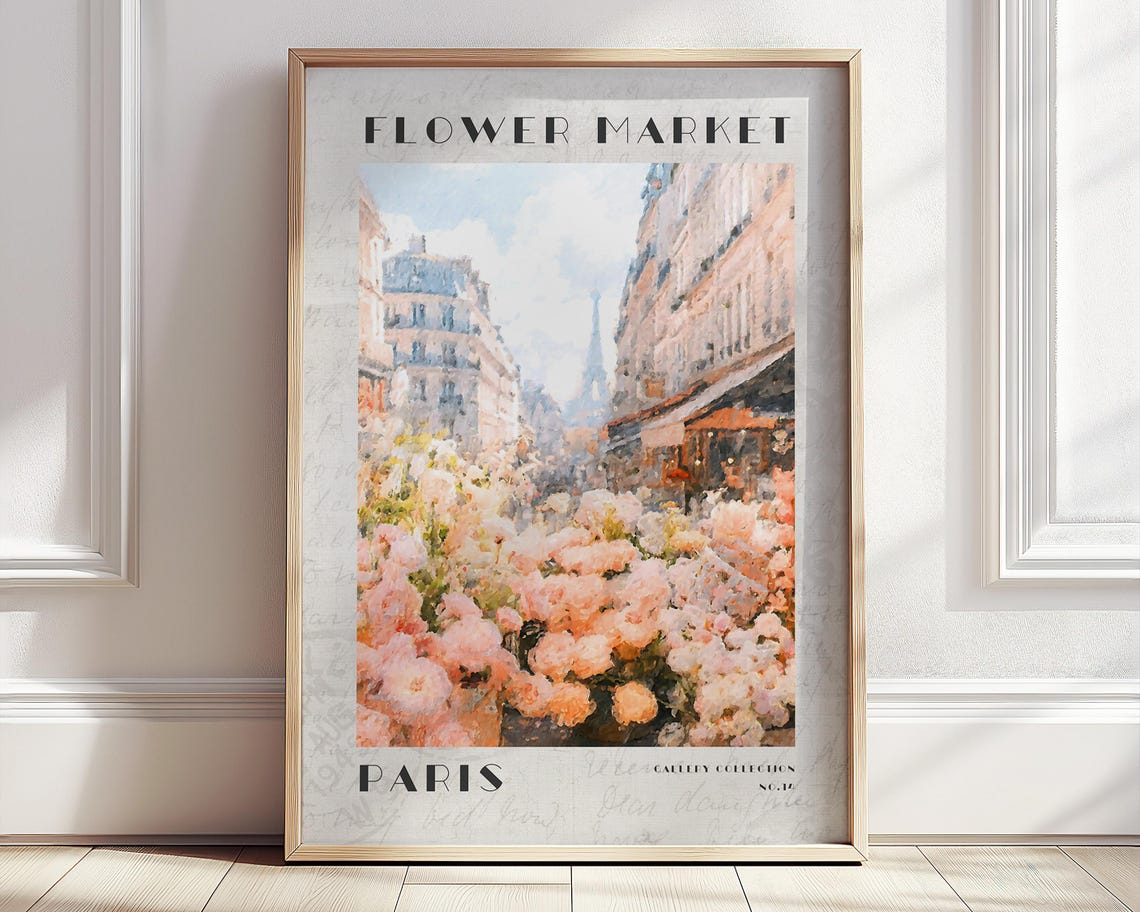 Paris Flower Street Market Eiffel Tower Watercolor Travel Poster