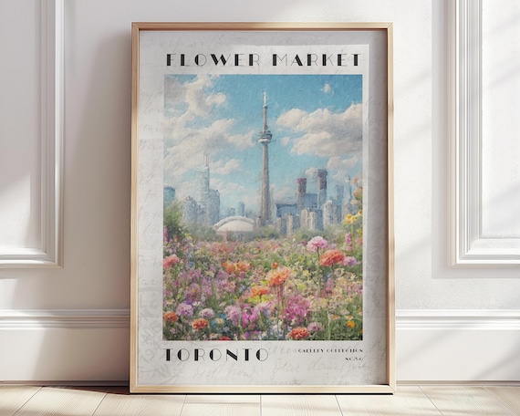 Toronto CN Tower Flower Market Canada Watercolor Travel Poster
