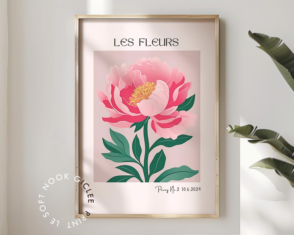 Les Fleurs Pink Peony Botanical French Floral Gallery Art Poster