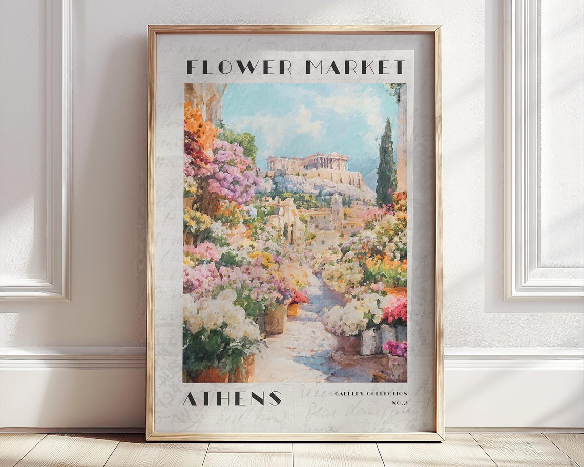 Athens Greece Flower Market Acropolis Travel Gallery Art Poster