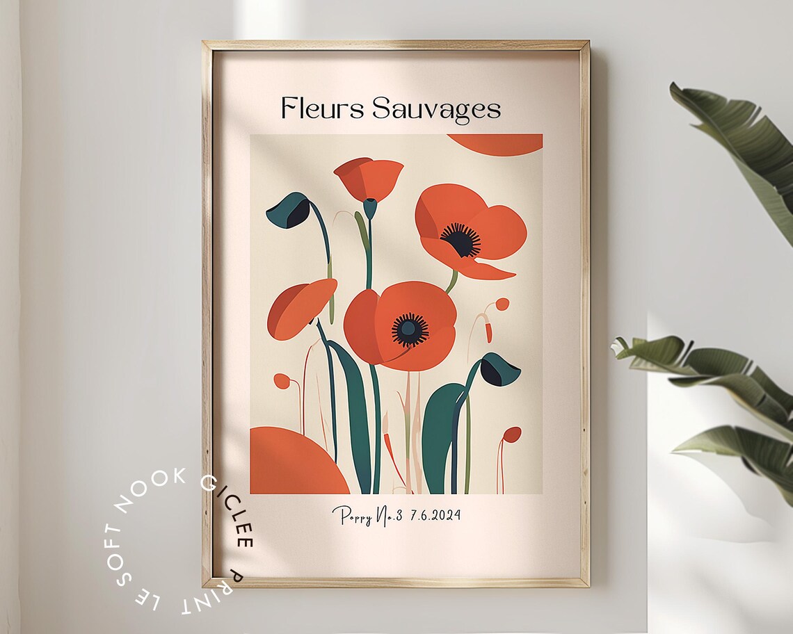 Fleurs Sauvages Red Poppy Wildflower French Gallery Art Poster