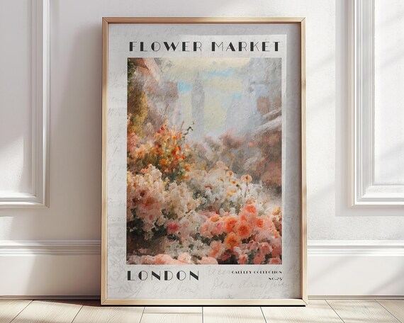 London Flower Market Poster Uk London Travel Print Modern Vintage City Poster Monet Floral Landscape Wall Art Colorful Retro Wall Decor