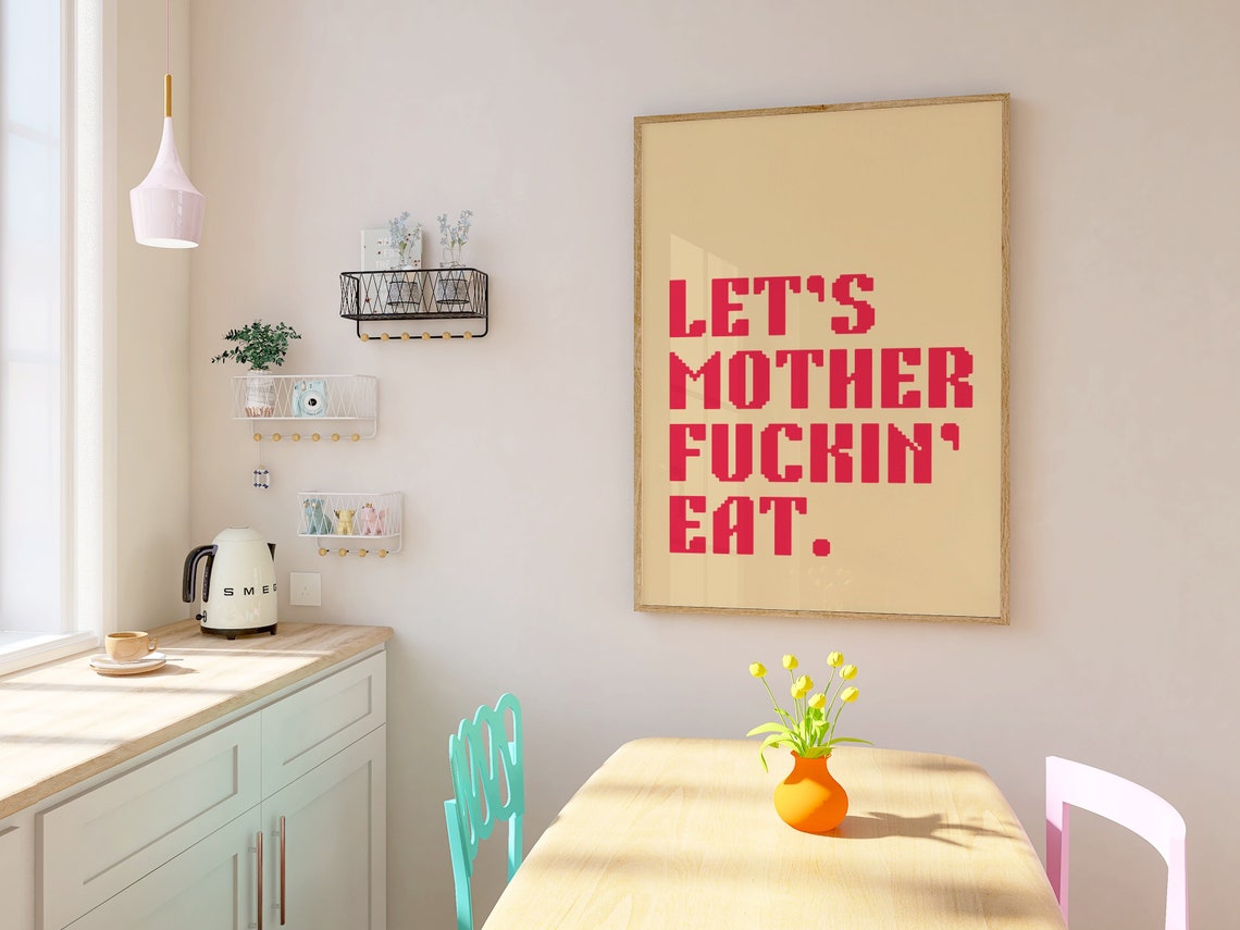 Lets Mother Fuckin Eat Funny Kitchen Swear Word Red Typography Poster - Image 3