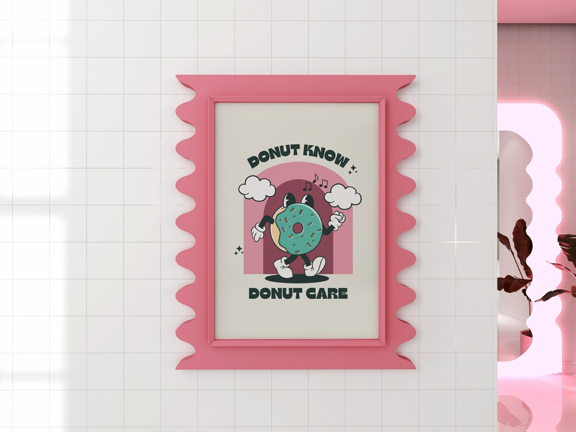 Donut Know Donut Care Retro Donut Cartoon Character Quote Poster - Image 3