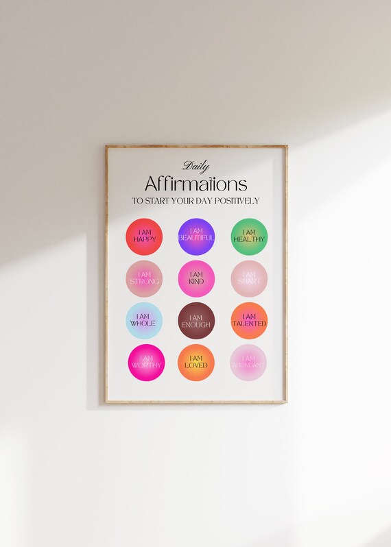 Daily Affirmations Colorful I Am Circles Positive Mindset Quote Print