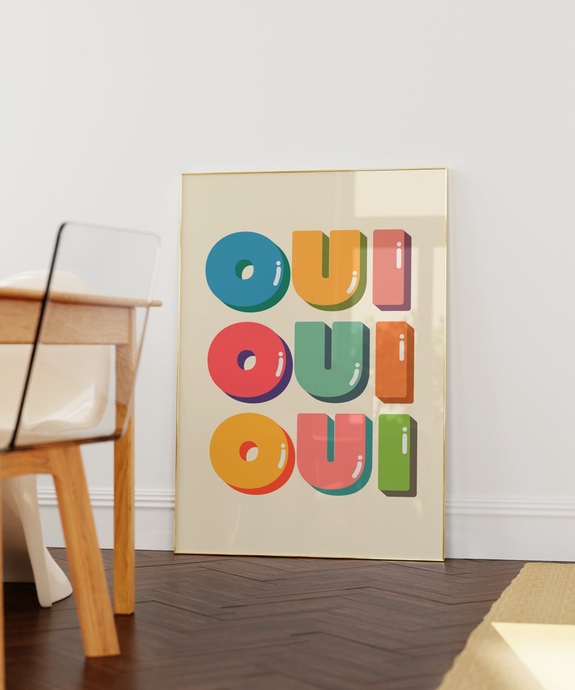 Oui Oui Oui Colorful 3D Bubble Letter French Typography Poster - Image 3