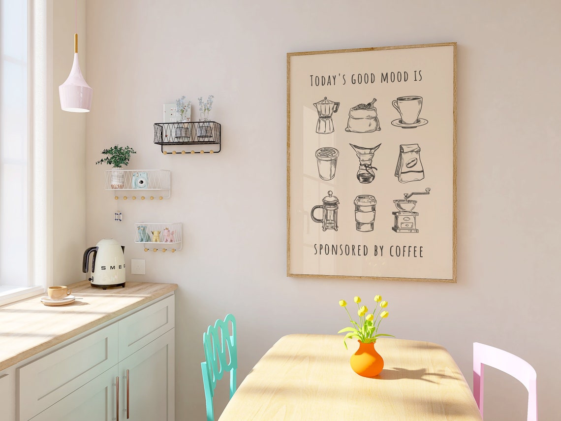 Today's Good Mood Sponsored By Coffee Retro Sketch Kitchen Art Poster - Image 2