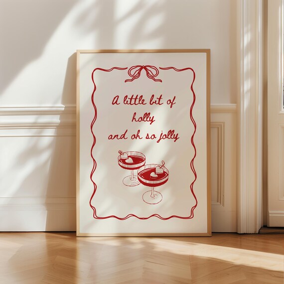 Coquette Trendy Christmas Print Merry Christmas Winter Poster Minimalist Holly Jolly Girly Bar Cart Girly Wall Art Cute Print